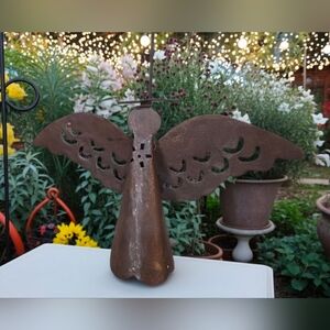 Vintage Folk Art Hammered Metal Angel Chime Rustic Country Farmhouse